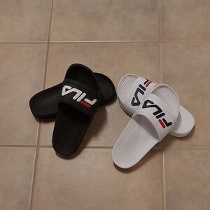 Fila Black and White Slide Sandals